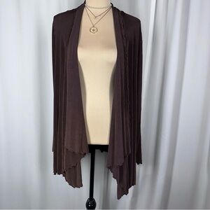 Slinky Brand Lettuce Hem Open Front Cardigan Sz XL Dusty Plum Bohemian *READ